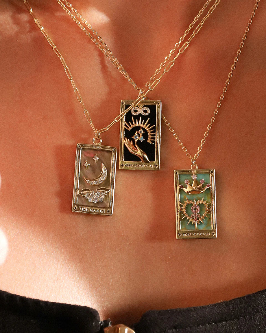 Gold Tarot Card Necklace Pendant Collection, 6 Styles