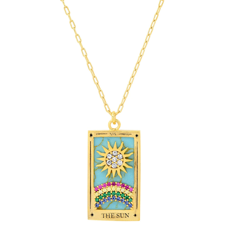 Gold 'The Sun' Tarot Card Pendant Necklace