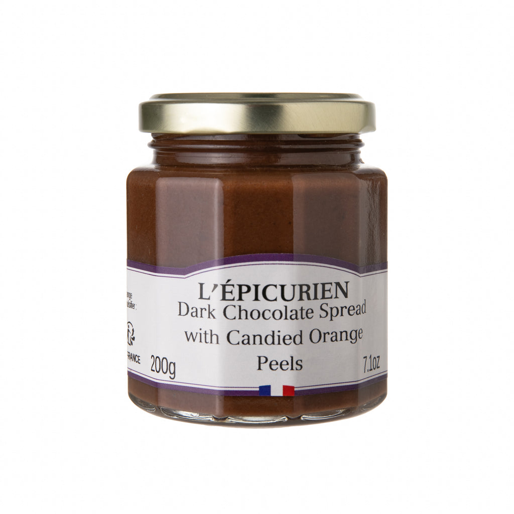 Divinely chocolately spread with candied orange peel. Can be added to any cake or cookie mixture, or as a topping on ice cream, waffles, pancakes aqnd more. Made in France 7.1 oz