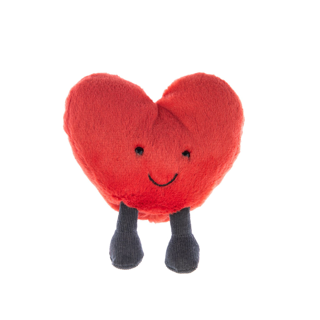 This smoochable red heart has a bit of a crush on someone. Just check out that secretive smile and cherry-red blush! Perhaps if you give one of those dark chocolate boots a squeeze and hold this gorgeous chum up to your ear, you'll find out who it is! Suitable from birth Hand wash only 4"x5"