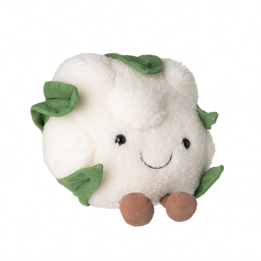 This cuddly and happy Cauliflower plush will be your forever pal...as long as you continue to eat your veggies! Tested to and passes the European Safety Standard for toys: EN71 parts 1, 2 & 3, for all ages. Suitable from birth. Hand wash only; do not tumble dry, dry clean or iron. Size approx 8" x 6".