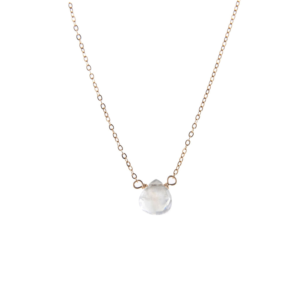 This 14K gold filled necklace features a medium rainbow moonstone on a 16-18 inch adjustable chain. Each moonstone is unique and has individual reflective property, making each stone one of a kind. Moonstone diameter approx: 1/4" 16" 14k gold filled chain.