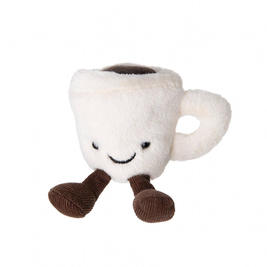 This Amuseable Espresso cup is mini but mighty, with a huge serving of personality - a double shot of delight! Sparky and soft, this creamy cup holds a scrummy serving of rich, fuzzy coffee. With adorable chocolately cordy feet, this cup of joe is always on the go. Suitable from birth Hand wash only Size approx 4" x 2"