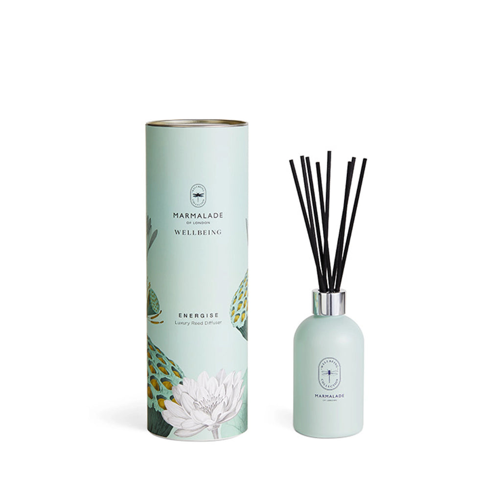 Energize your mind with this recharging blend of essential oils with top notes of mandarin and lemon. Middle notes of patchouli and geranium. Base notes of patchouli and oakmoss.The reeds will slowly release a subtle amount of the hand-crafted, perfumier created scent, day after day.  6.7 fl oz Made in Great Britain.