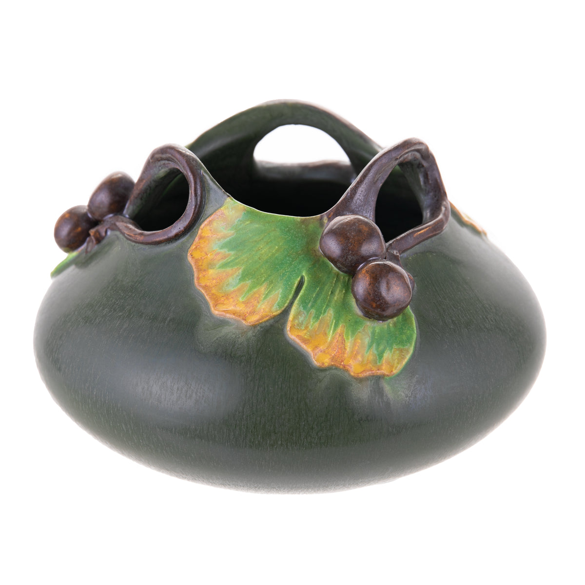 An exquisite piece that brings out the essence of timeless craftsman design. This vase is crafted by Ephraim, a small pottery studio in Wisconsin, where every piece is handmade collaboratively by artists. Hand thrown and sculpted Three sided Approximately 4 1/4 x 6 3/8&quot; Made in the USA