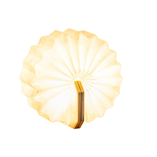 This foldable Accordion Lamp is a fun and unique way to illuminate any space. It opens into one of three shapes, and folds flat when not in use. Water-resistant Tyvek® fabric.  Magnets in the covers keep it open or closed Opens into 3 positions: rectangle (accordion), 360° circle or 180° arch Two lighting options. 